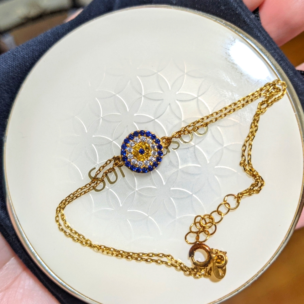 New Blue Diamond Circle Pendant 925 Silver Gold Tone Luxury Bracelet 17g 24$